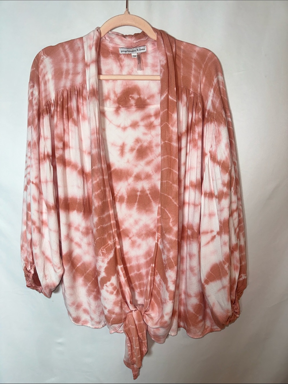 Young Fabulous & Broke Rust and White Tie-Dye Open Front Kimono